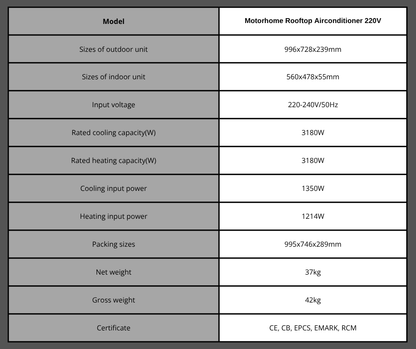 Motorhome Rooftop Airconditioner 220V